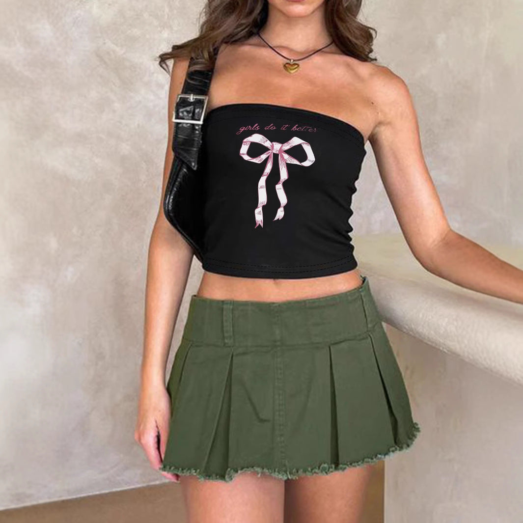 Dame bandeau topp med fruktmotiv og figursydd snitt Skjora