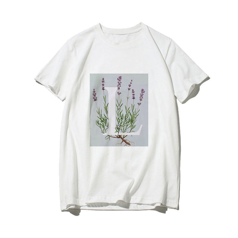 Dame T-skjorte med blomsterdesign og kreativt trykk Skjora
