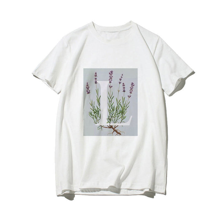 Dame T-skjorte med blomsterdesign og kreativt trykk Skjora