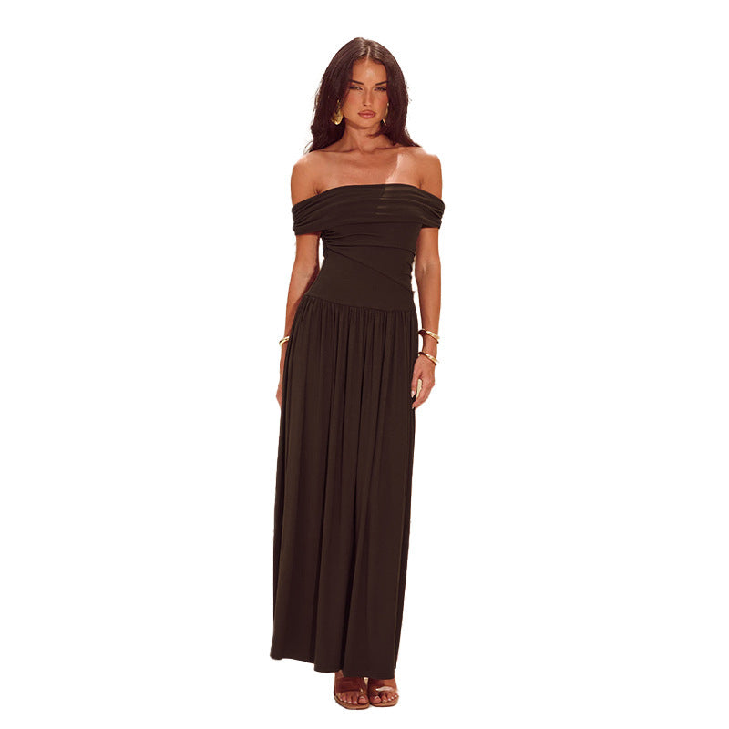 Dame Maxi-kjole med off-shoulder design og elegante draperinger Skjora