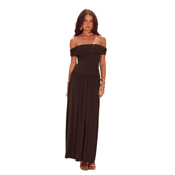 Dame Maxi-kjole med off-shoulder design og elegante draperinger Skjora