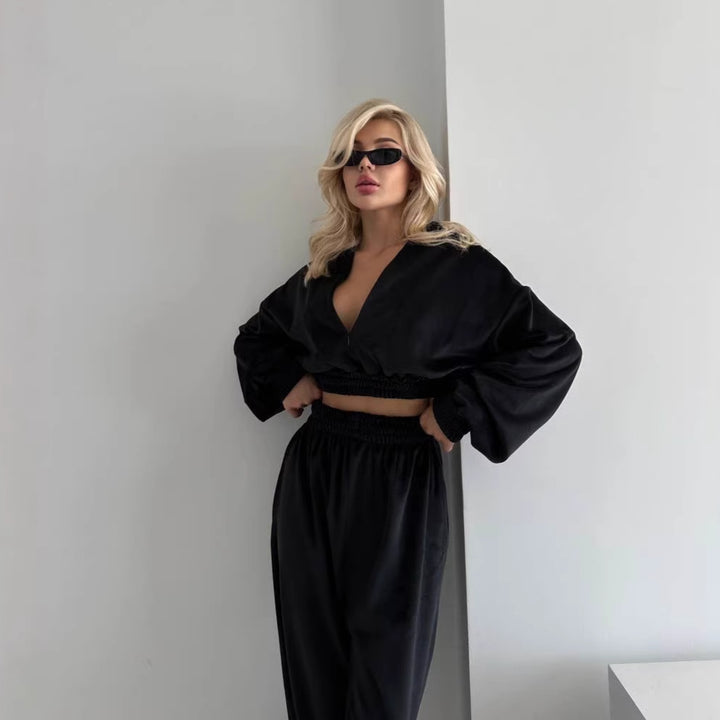 Dame casual fleece sett med løs topp og elastiske bukser