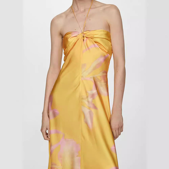 Dame Maxi-kjole med elegant drapering og blomster mønster Skjora
