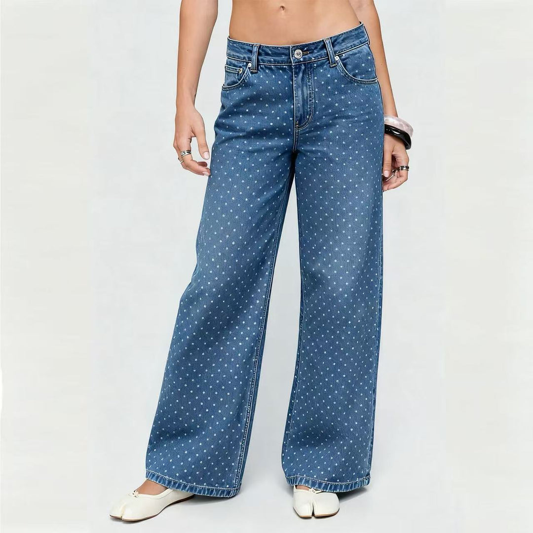 Dame vide Denim-jeans med polka-prikker Skjora
