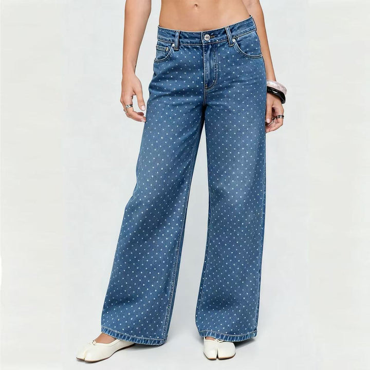 Dame vide Denim-jeans med polka-prikker Skjora