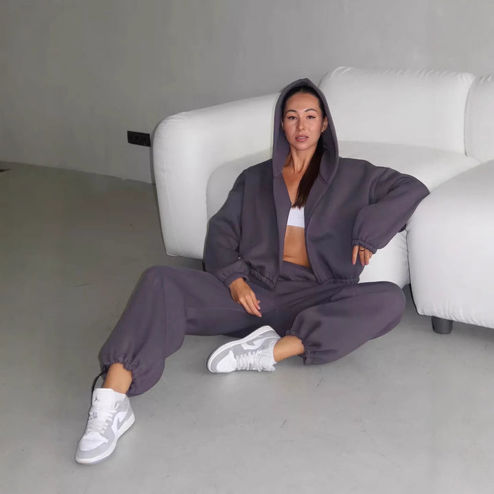 Dame casual cropped fleece jakke med høy midje joggebukser Skjora