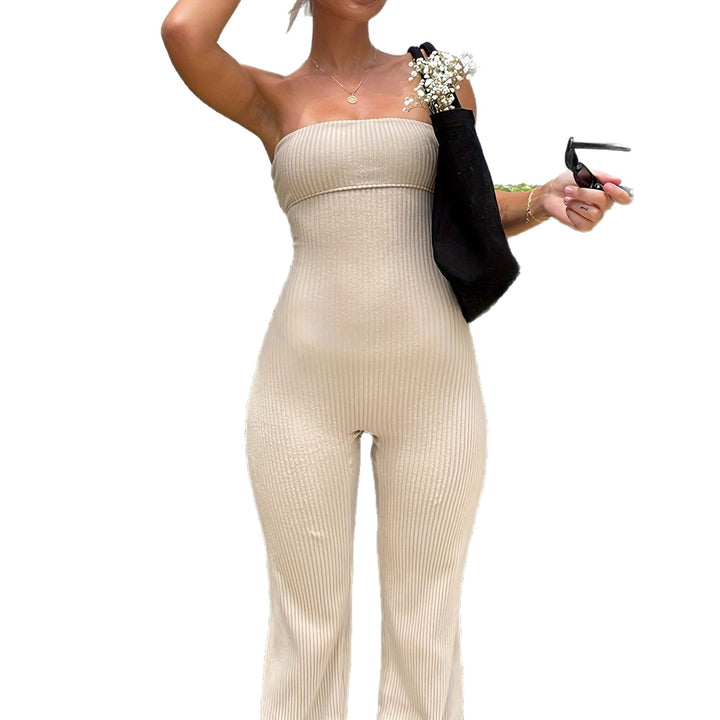 Dame lang jumpsuit med rynket overdel og vid ben Skjora