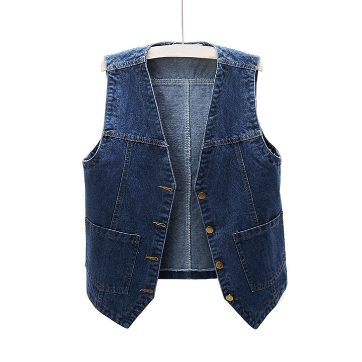 Damer casual denim vest med knappdetaljer og påsydde lommer Skjora
