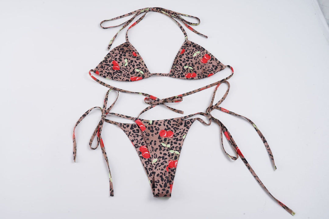 Dame triangel-bikini-set med blomsterdetaljer og dyremønster Skjora