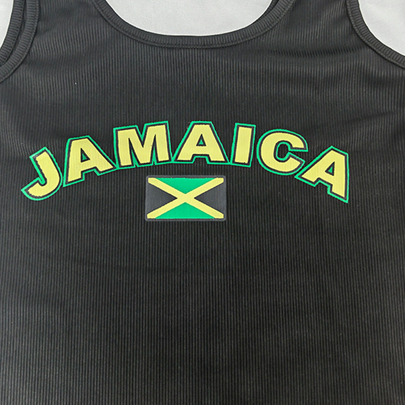 Dame ermeløs tanktop med avsatt Jamaica-motiv og strukturert stoff Skjora