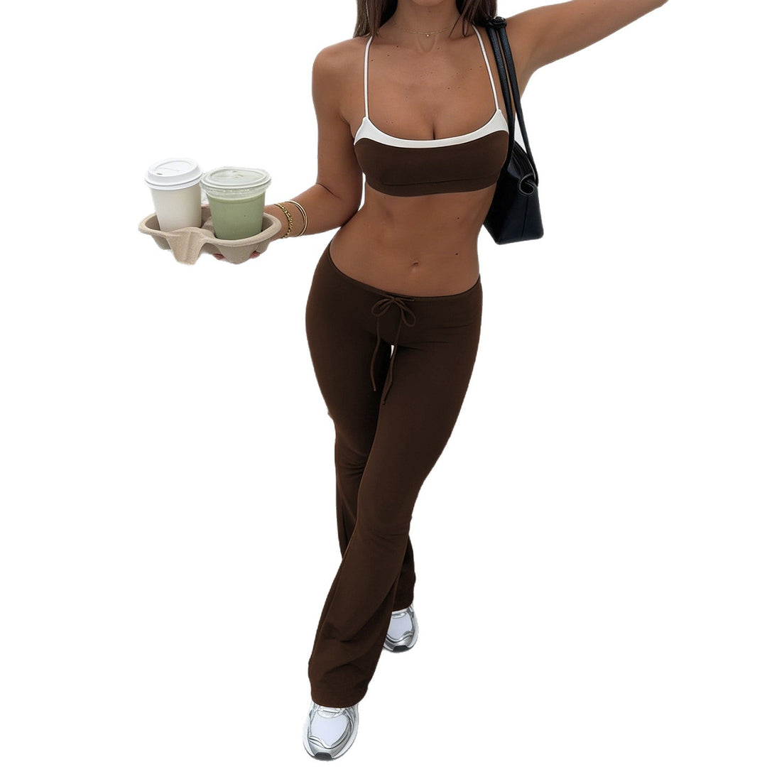 Dame sporty flared sett med crop-top og justerbar midje Skjora