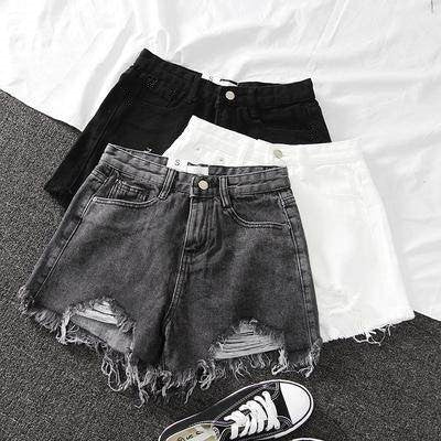 Dame Ødelagte Denim Shorts med Høy Liv og Frynset Kant