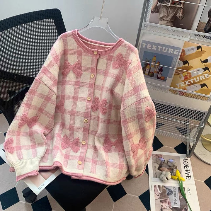 Kvinnelig Oversized Cardigan med Hjerte Mønster Skjora