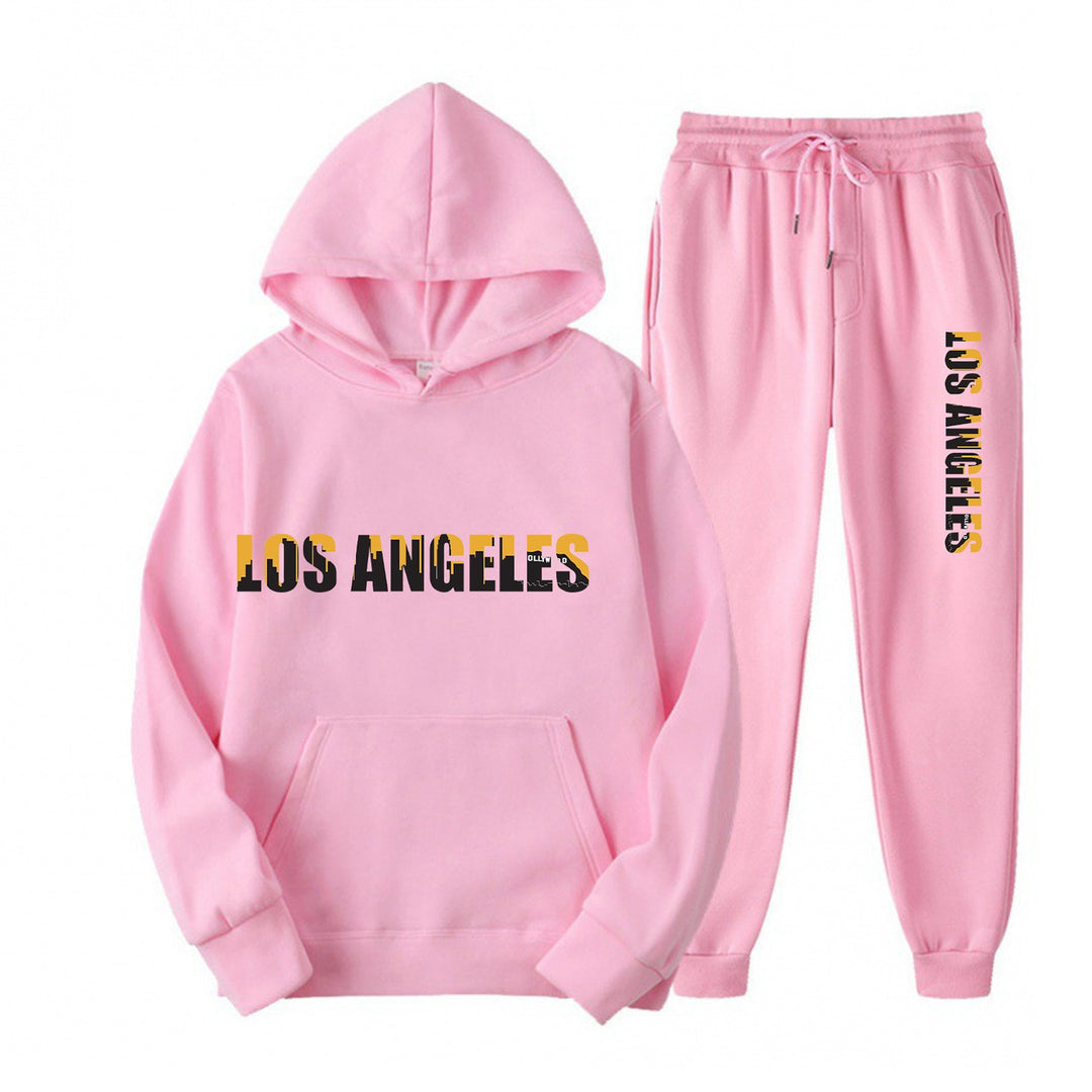 Dames fritid hettegensere og joggebukse sett med casual Los Angeles tekst Skjora