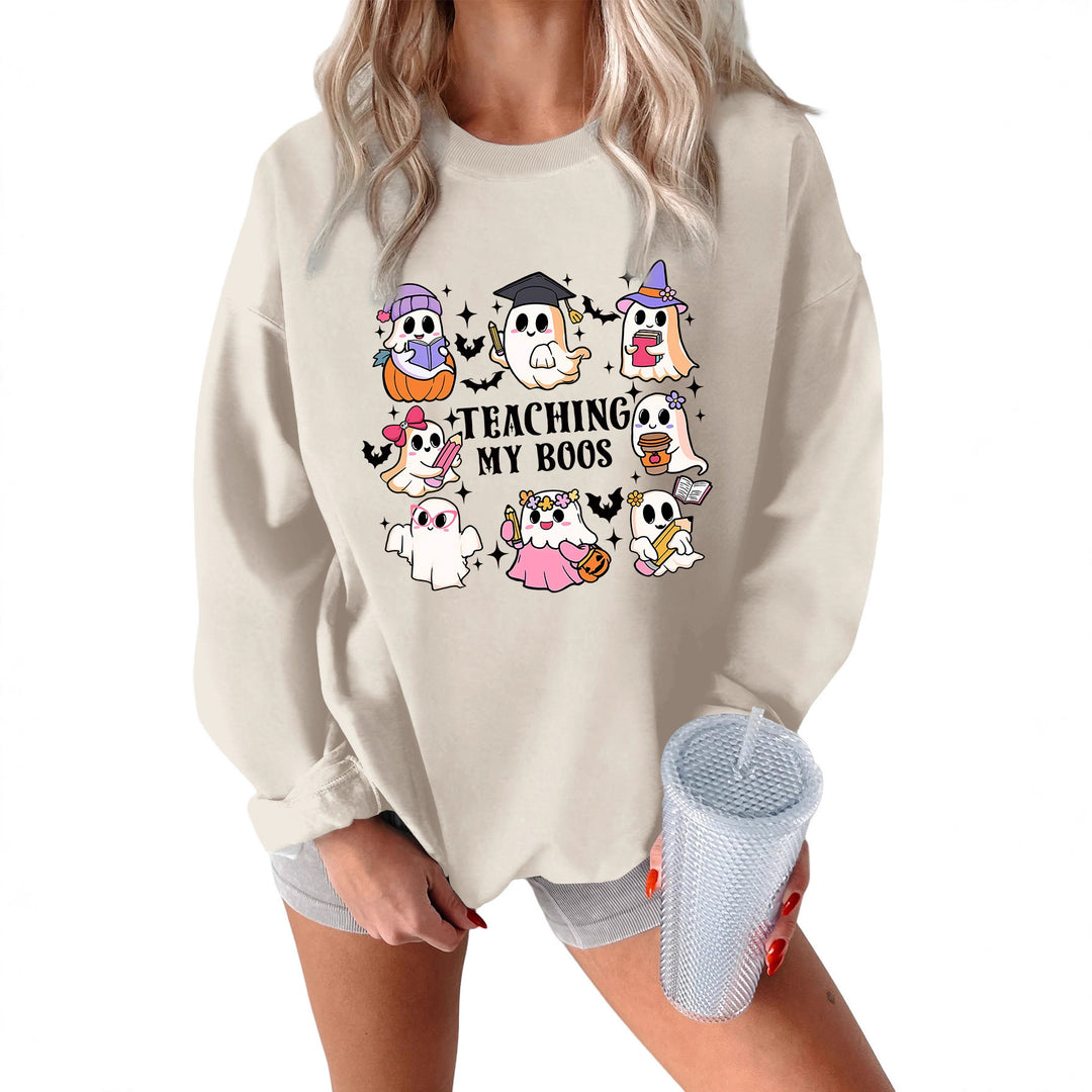 Kvinners sweatshirt med lekent Halloween-design og avslappet passform Skjora