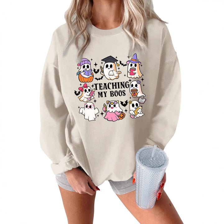 Kvinners sweatshirt med lekent Halloween-design og avslappet passform Skjora