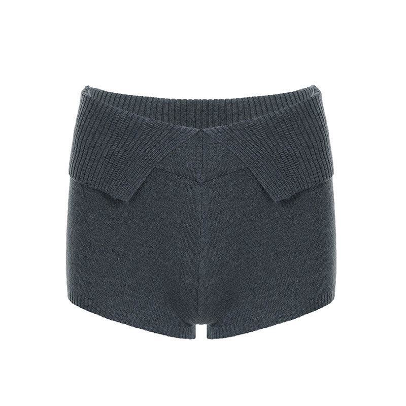Dame komfortable og elegante strikkede shorts med høy midje Skjora
