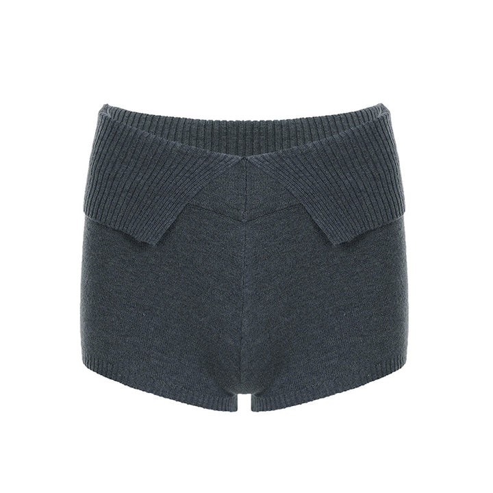 Dame komfortable og elegante strikkede shorts med høy midje Skjora