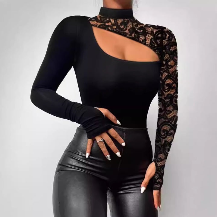 Damer Elegant topp med transparente spissarmer og asymmetrisk utringning Skjora