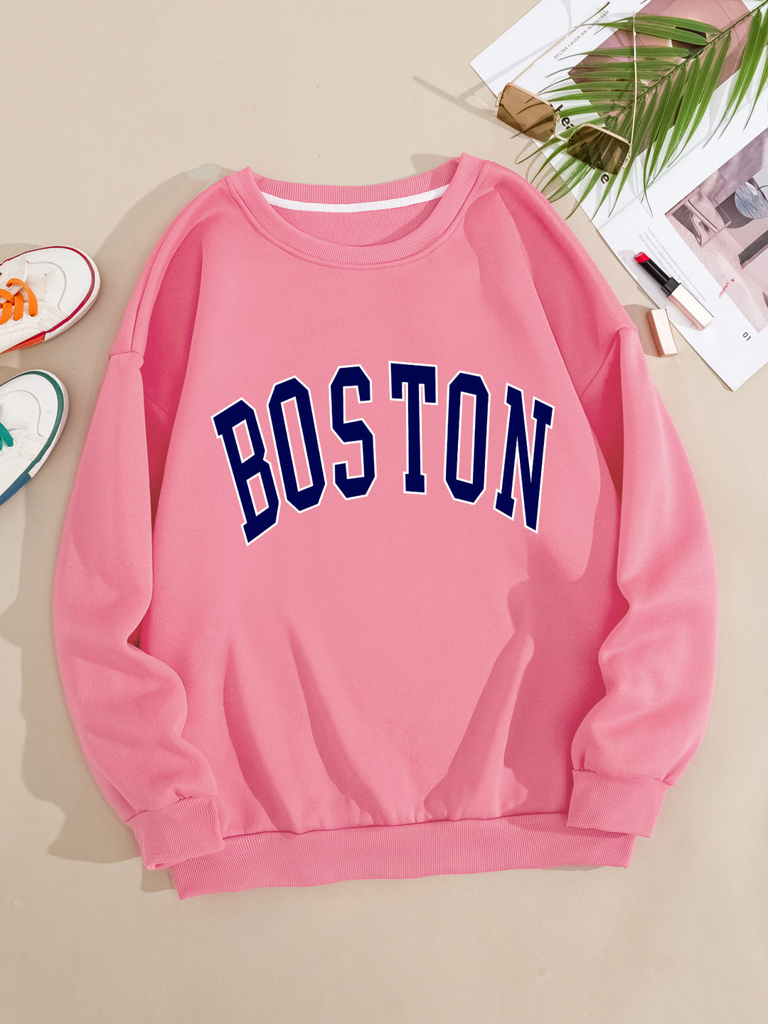 Dame avslappet sweatshirt med Boston-print Skjora