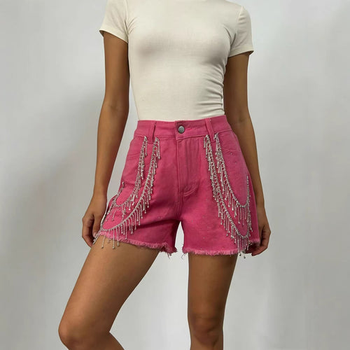 Dame Designer Denim-Shorts med trendy kjede dekorasjoner Skjora