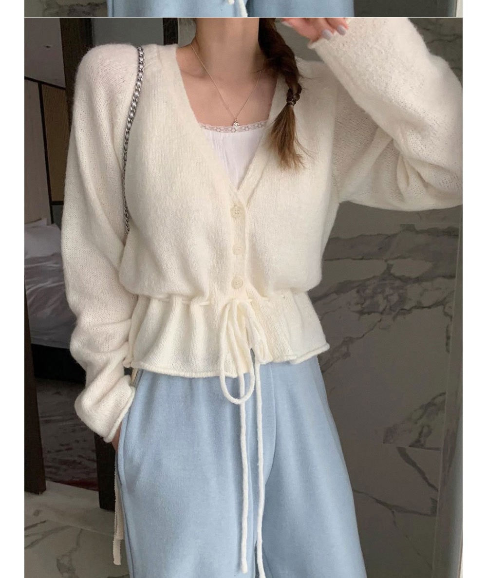 Dame cardigan med justerbart belte og luftige ermer Skjora