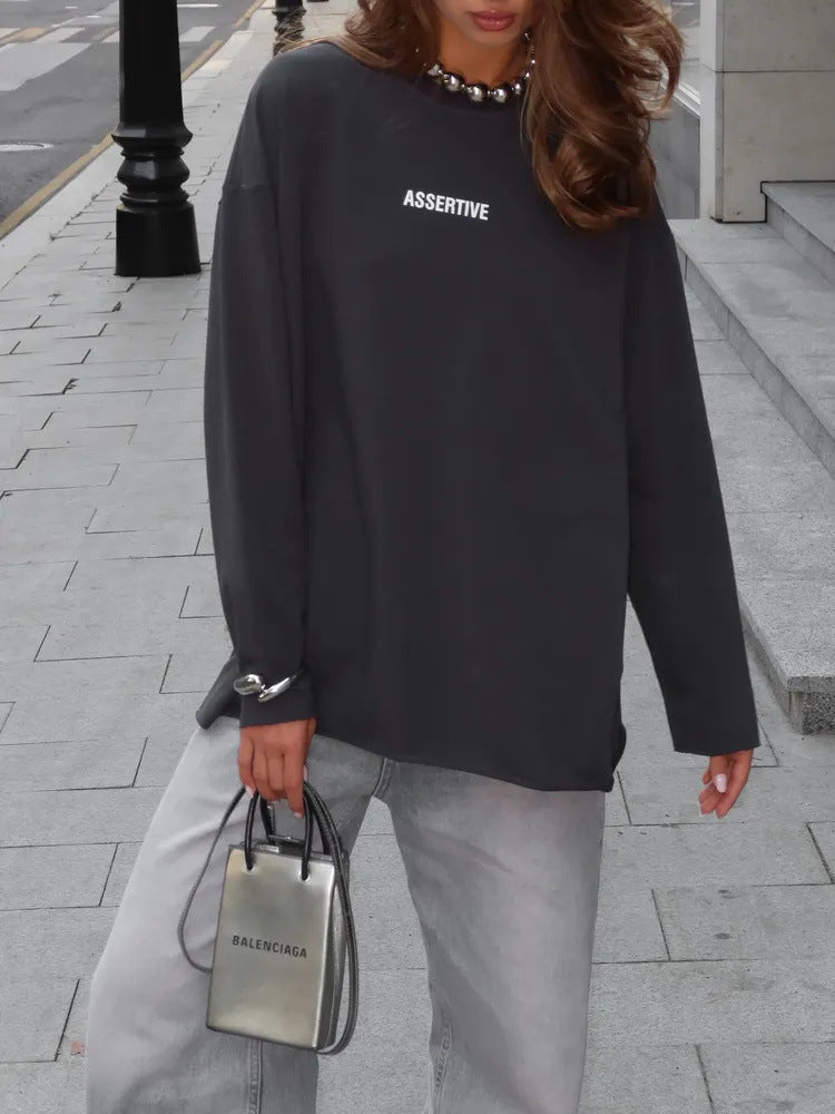 Kvinnes avslappet oversized genser med trykkdesign Skjora