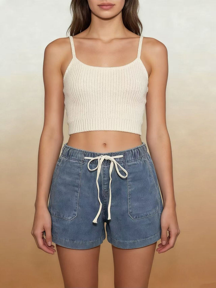 Dame Løse Denim-Shorts med elastisk liv Skjora