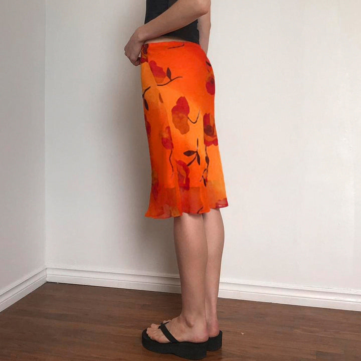 Ladies' airy maxi skirt with floral design Skjora