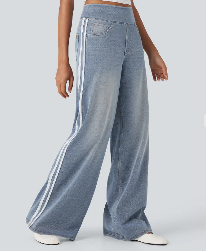 Dame Bred-Snitt Denim Bukser med Sidelinje Skjora