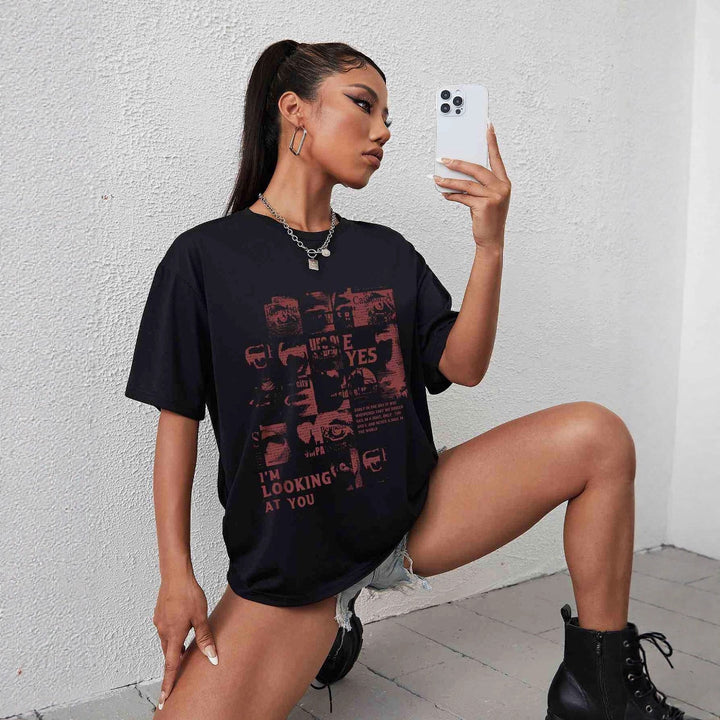 Dame Oversized T-skjorte med kreativt trykk og avslappet snitt Skjora