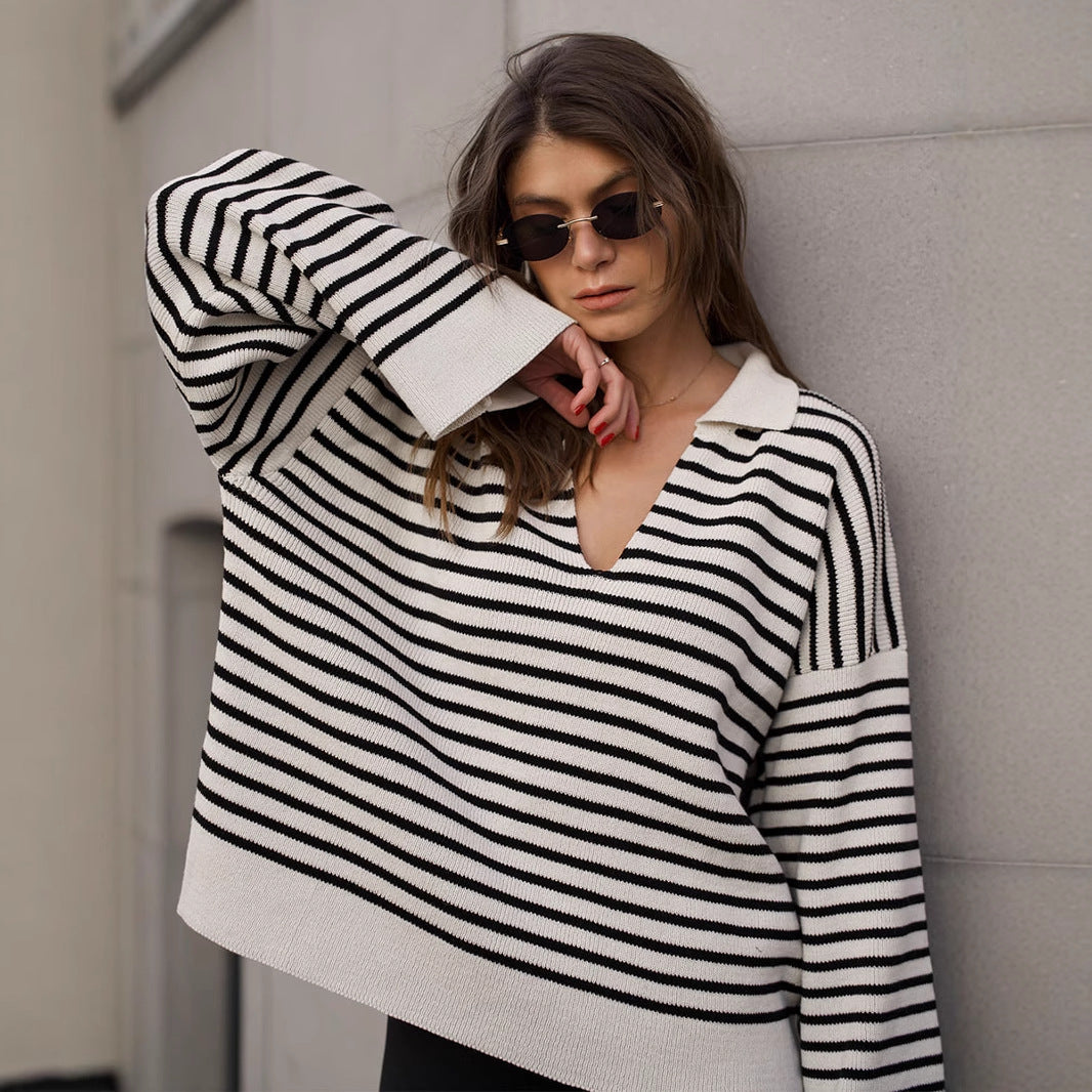 Kvinne Striped Strikkegenser med Cozy Fit Skjora