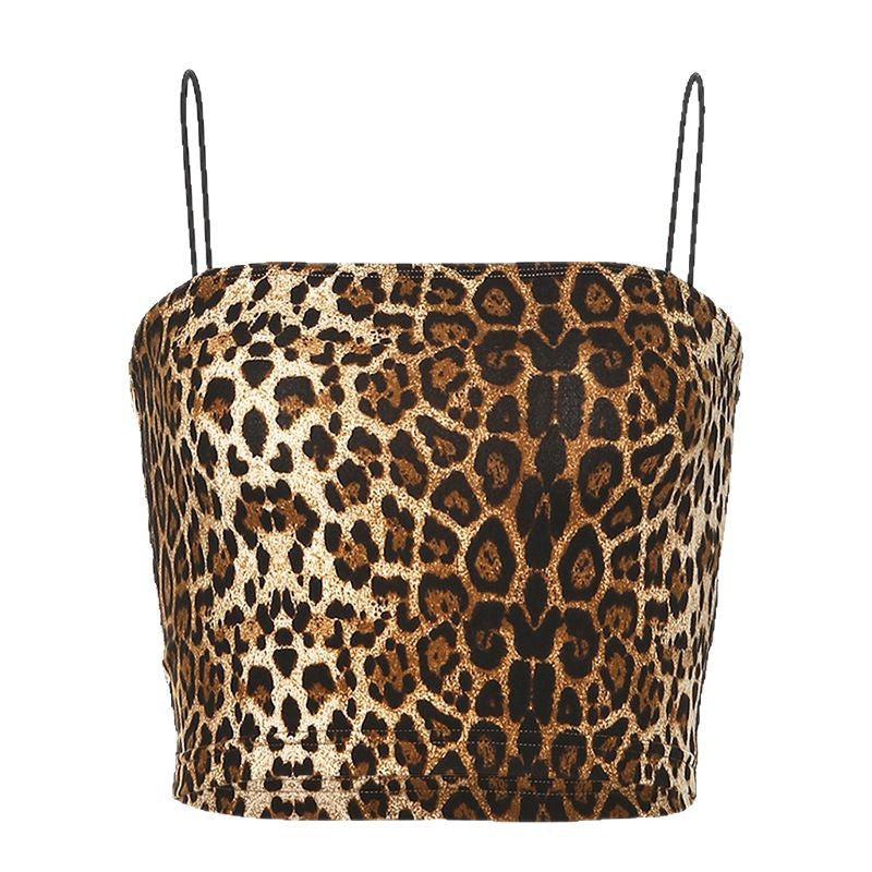 Damer trendy Crop-Top med dyreprint og smale Spaghetti-stropper Skjora