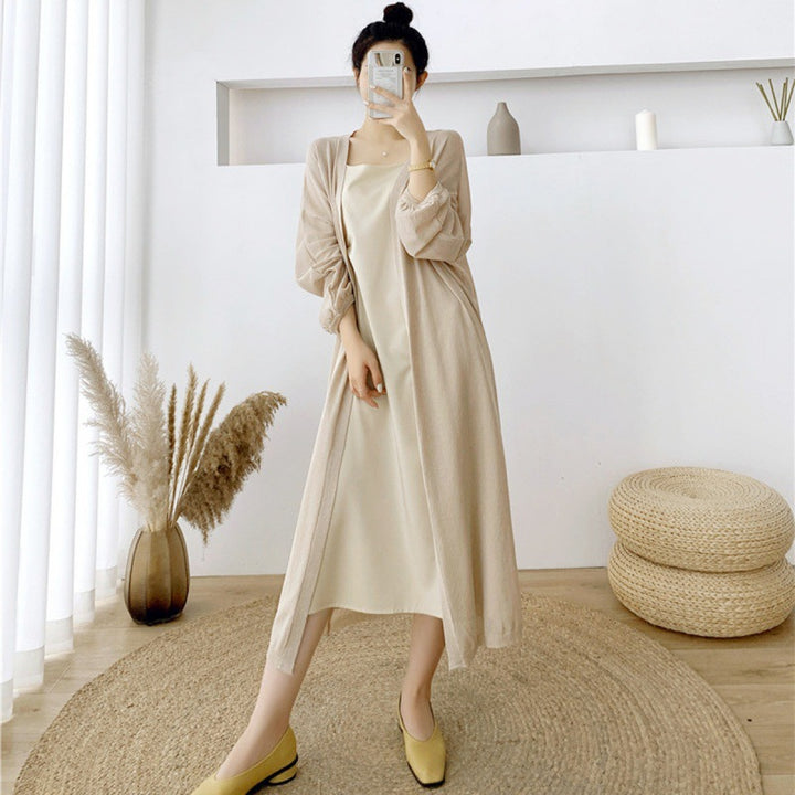 Dames Elegant lang cardigan med ballongformede ermer og åpen front Skjora