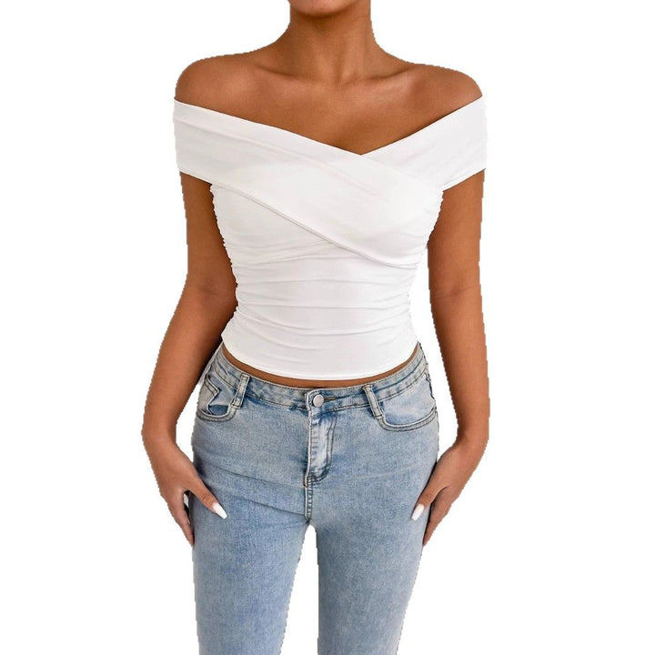 Dame off-shoulder topp med elegant drapering Skjora