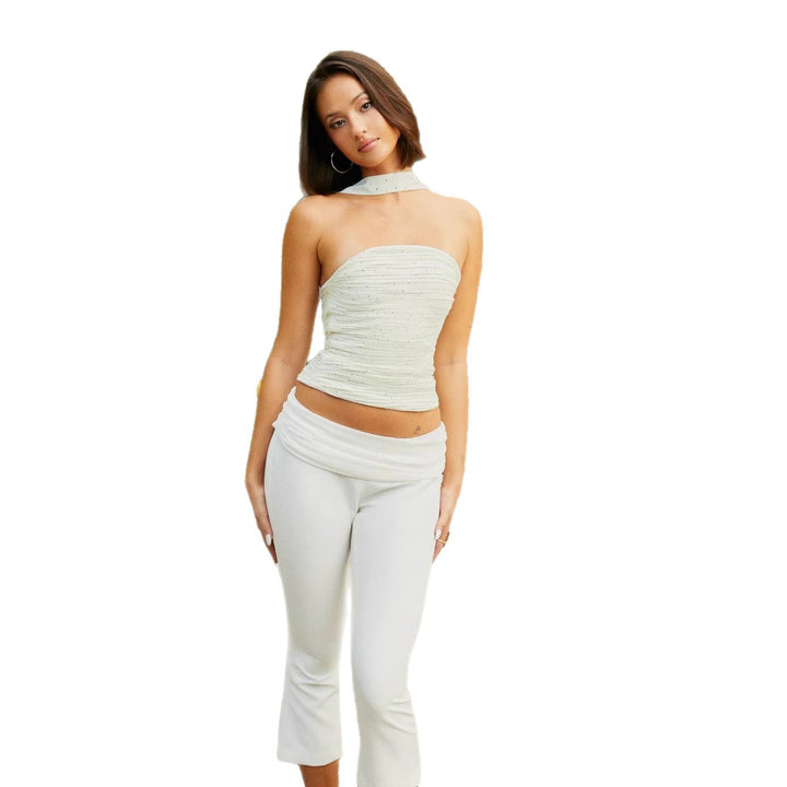 Damen Bandeau-Top mit schmalem Halstuch und glamourösen Akzenten Skjora
