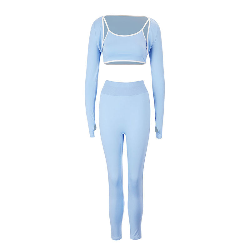 Damer Sporty sett med langermet crop-top og tettsittende leggings Skjora