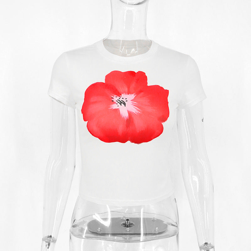 Dame Crop-T-skjorte med blomstermønster Skjora
