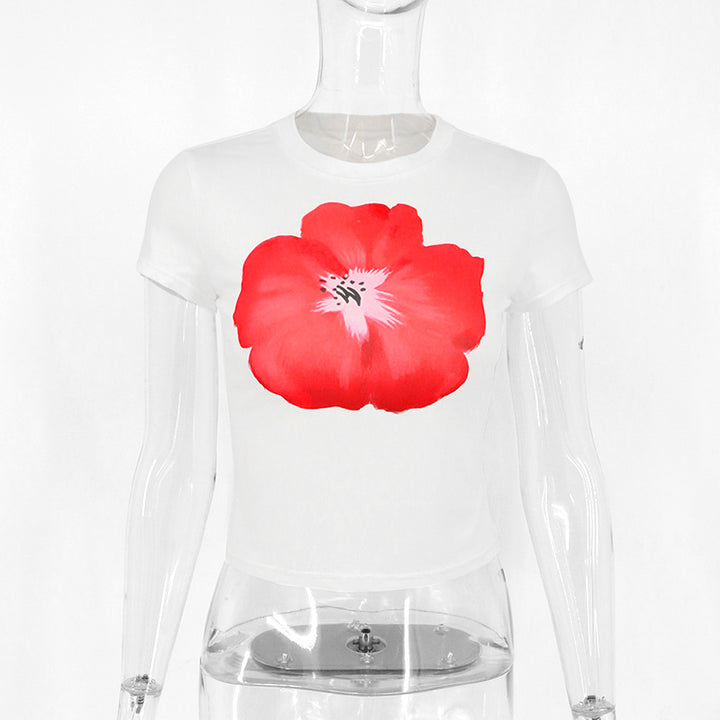Dame Crop-T-skjorte med blomstermønster Skjora