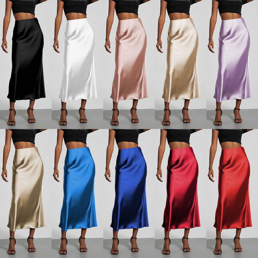 Dame Elegante og flytende Satin Maxiskjørt Skjora