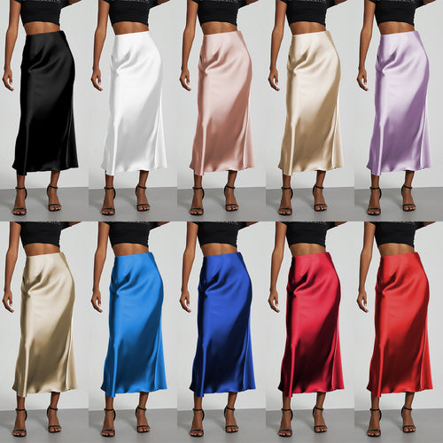 Dame Elegante og flytende Satin Maxiskjørt Skjora