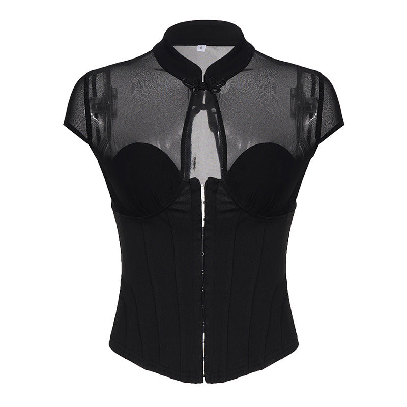 Dame midje korsett med transparente innsatser og elegante detaljer Skjora