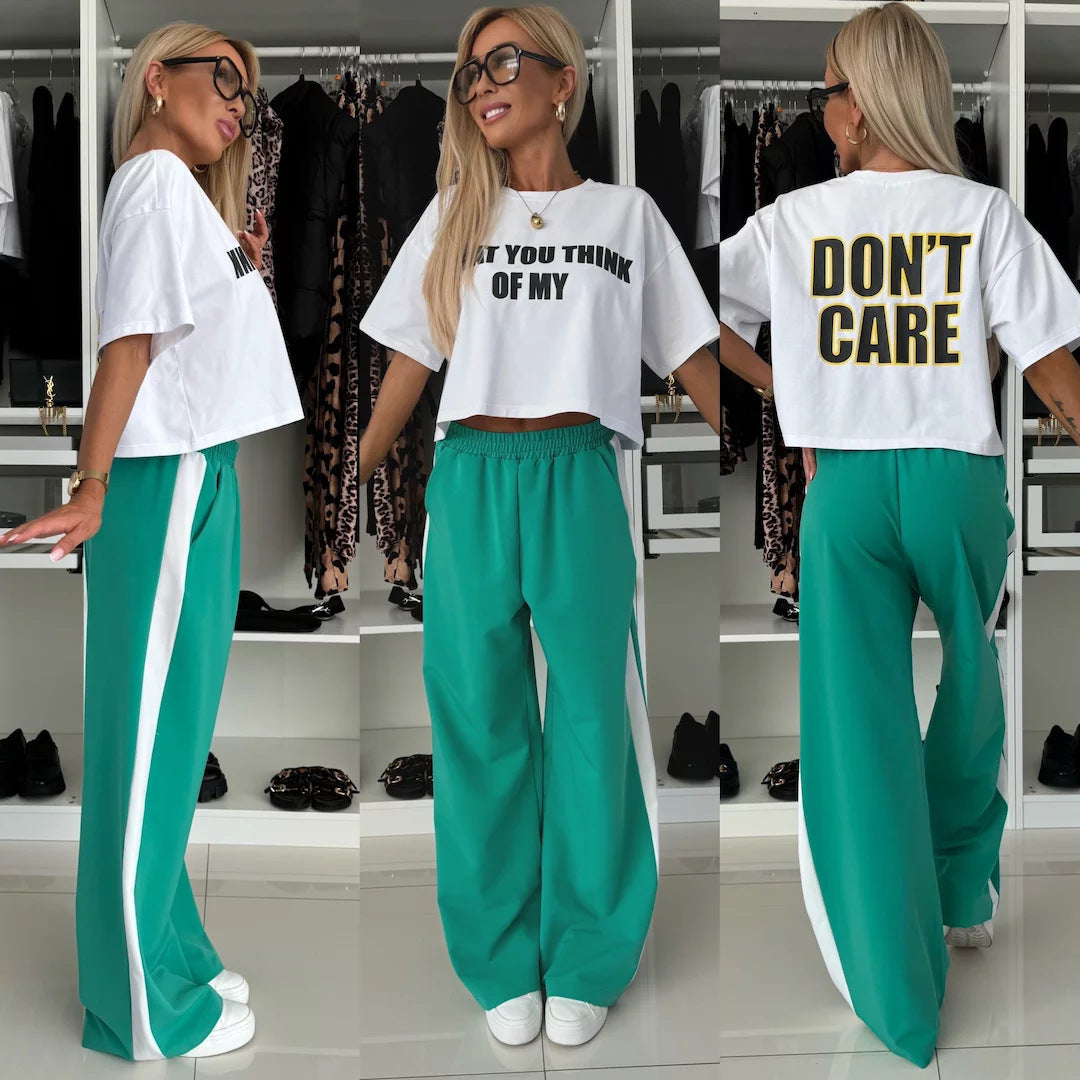 Damer casual crop topp og brede joggerbukser sett Skjora