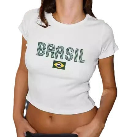 Women's Crop T-Shirt with Creative Graphic Print and Stylish Text Print Skjora