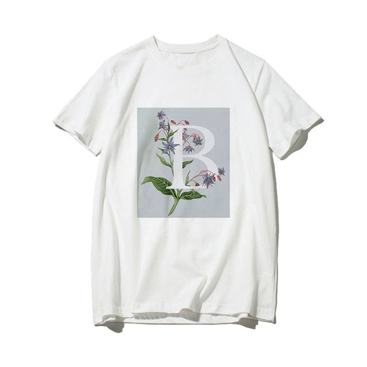Dame T-skjorte med blomsterdesign og kreativt trykk Skjora