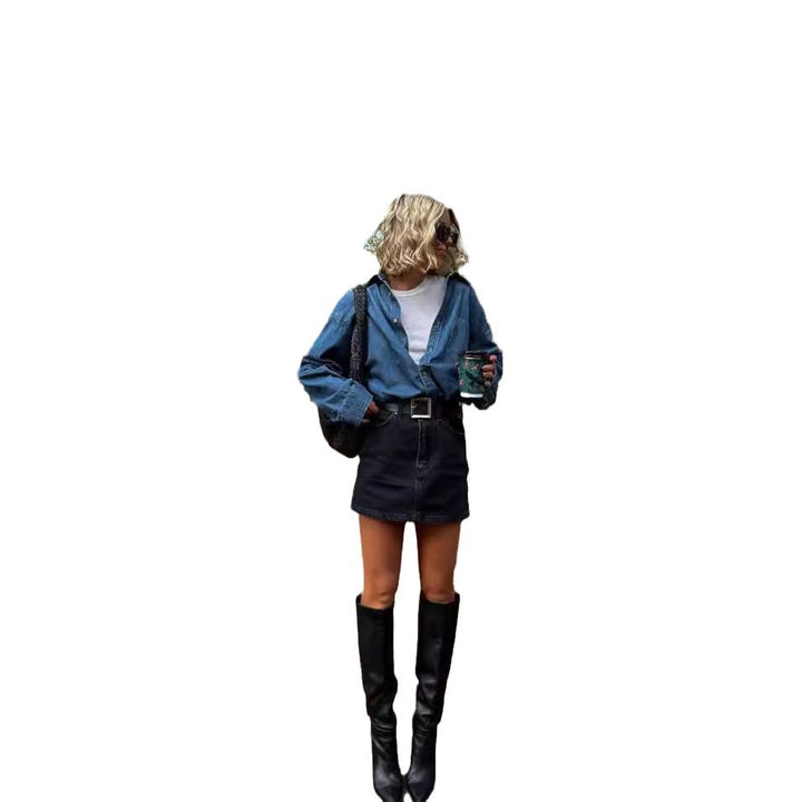 Dame Casual Denim Jakke i Klassisk Oversized Snitt Skjora