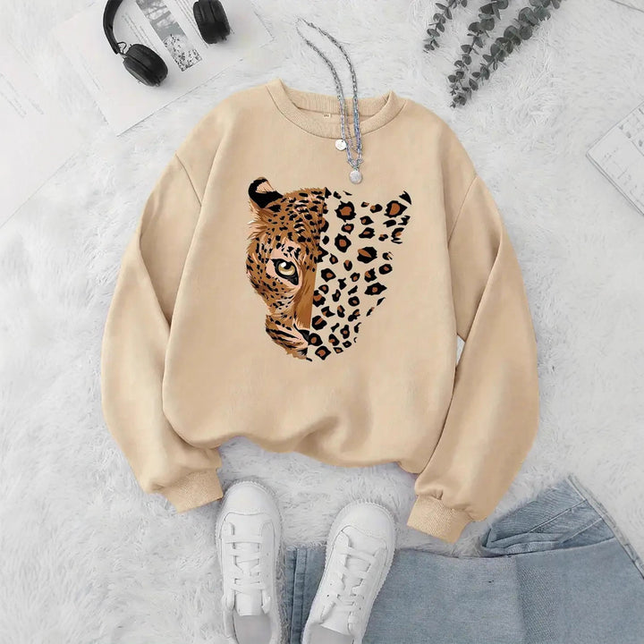 Kvinner sweatshirt med leopardmotiver Skjora