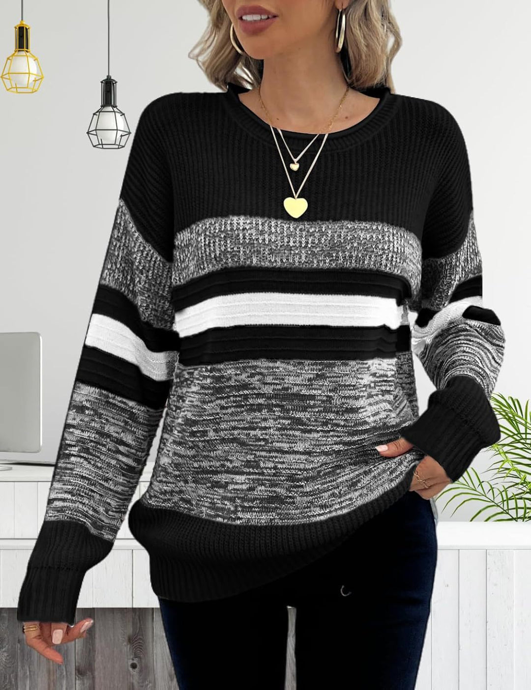 Kvinne casual genser med stripete design og løs passform Skjora