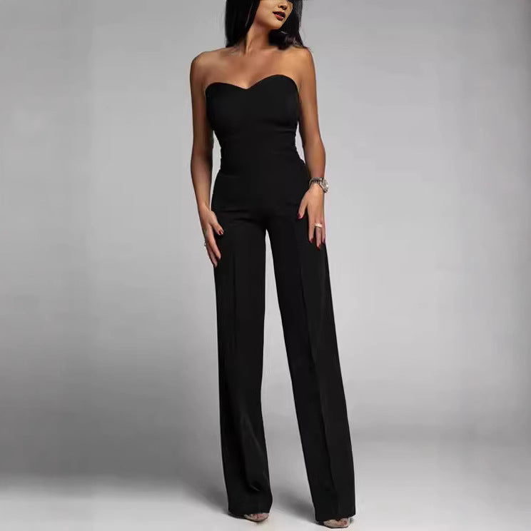 Dame elegant jumpsuit med av-skulder design og bred ben Skjora