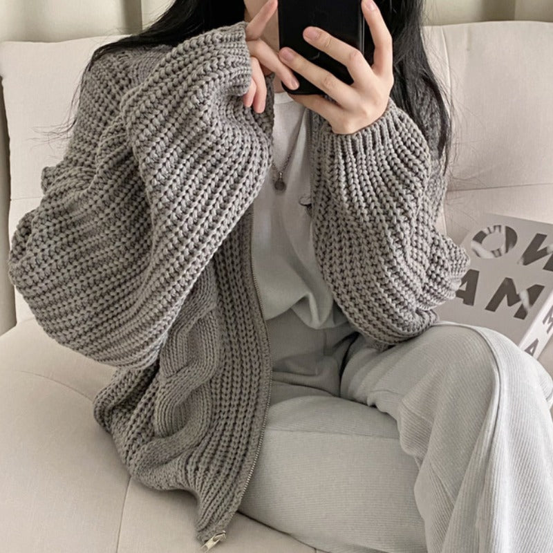 Damer chunky strikk cardigan med voluminøse ermer og åpen front Skjora